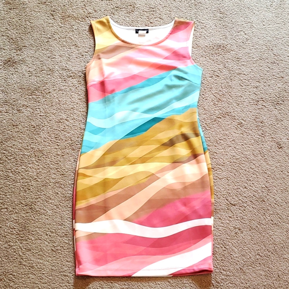 Venus Multicolor Dress Pink/Green/Blue/Yellow Dress Size Small